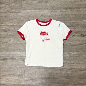 Women's Cherry Print Ringer Tee - White and Red